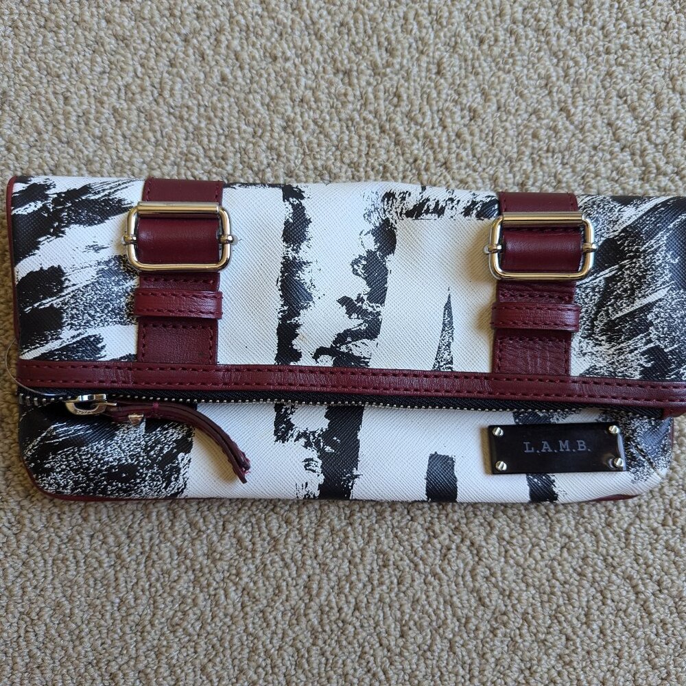 L.A.M.B. by Gwen Stefani Red/White/Black Leather Clutch